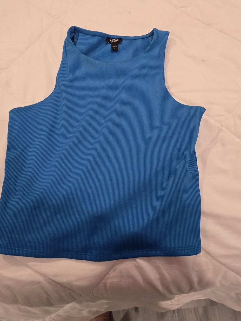 Express Body Contour Ribbed Tank Top - Blue - Picture 5 of 7